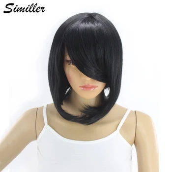 

Similler Black Light Dark Brown Synthetic Wig for Women Short Straight Hair with Tilted Bangs