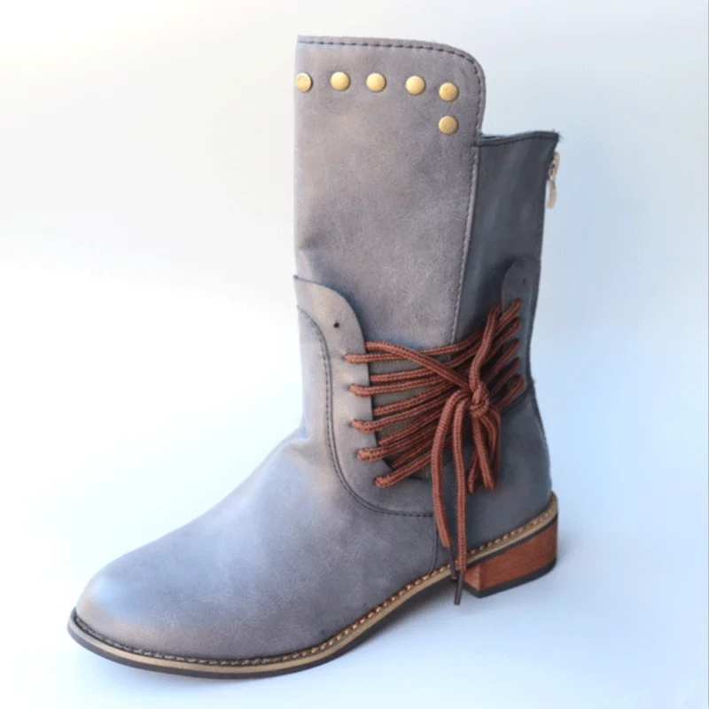 Botas de cuero PU de calidad con plataforma de tobillo para mujer con cremallera botas planas suela de mukulo de vaca zapatos d