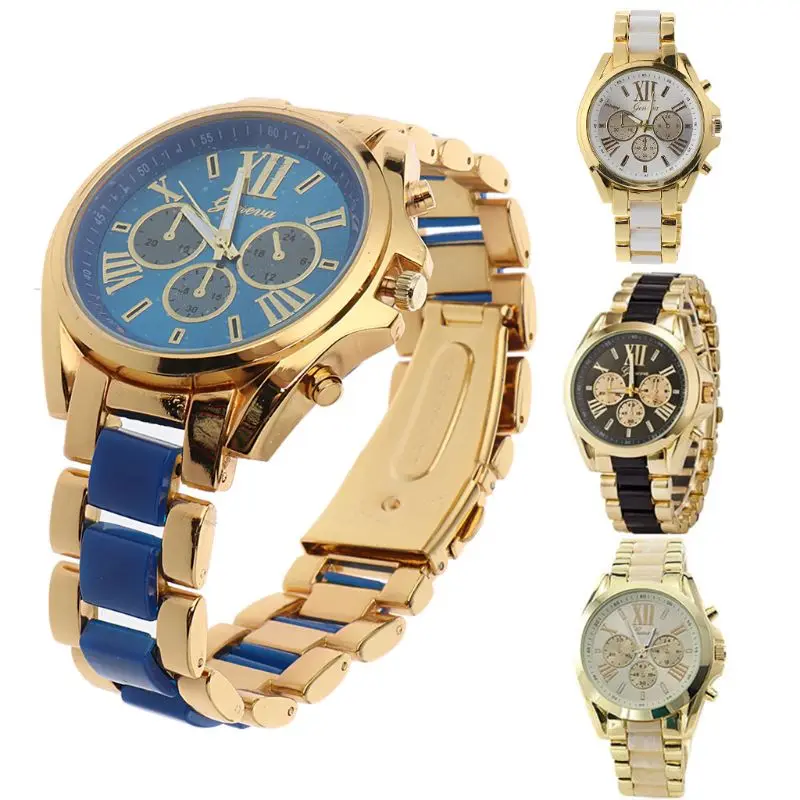 Новые мужские Потрясающие Кварцевые аналоговые наручные часы Geneva из нержавеющей стали с римскими цифрами