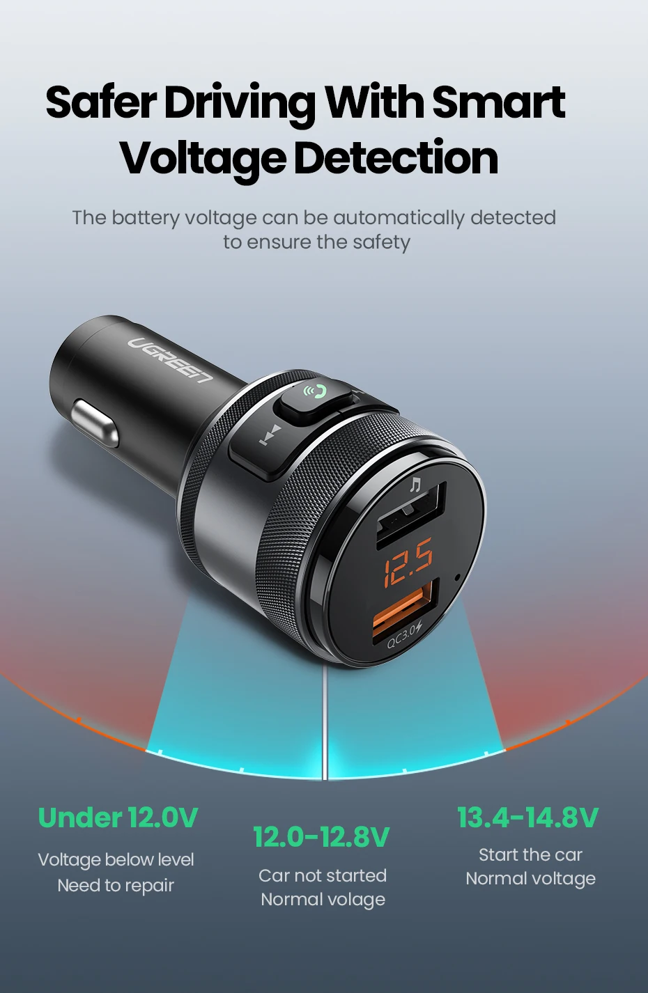 Fast Charger USB Car Charger Bluetooth FM Transmitter QC For IOS & Android