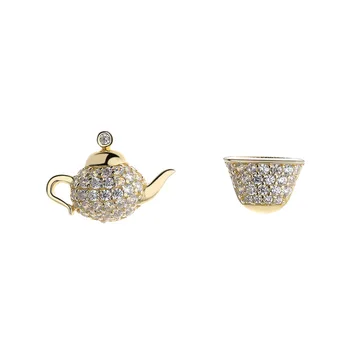

S925 silver teapot Water cup Simple personality style Women's stud earrings fashion Jewelry festival gift beautiful