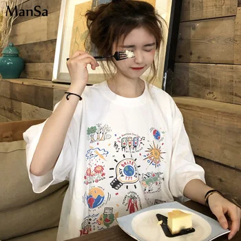 

Harajuku Kawaii Printing T-Shirts Summer Korean short sleeve tshirt Streetwear Women casual loose whie Tops Tees funny t shirts
