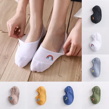 

Boats Socks Breathable Embroidery Women Cute Cotton