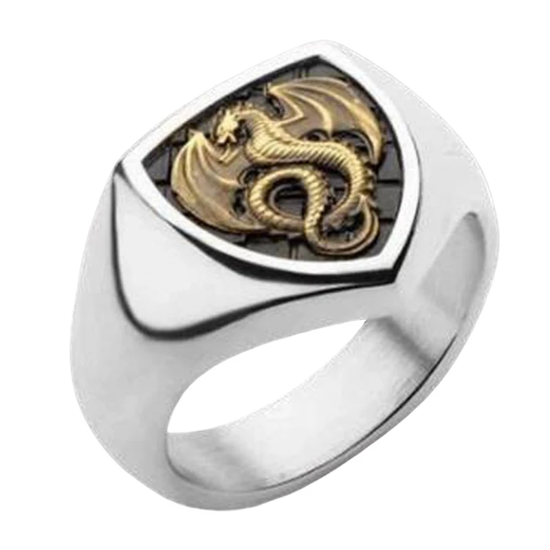 Gold Black Ring Gold Dragon With CZ Stone Ball Male Ring Vintage Punk Finger Ring Jewelry For Men