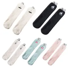 Милые женские носки из кораллового флиса; зимние плотные теплые носки-тапочки средней длины с героями мультфильмов