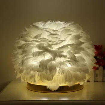 

Romantic Feather LED Table Lamp Bedroom Bedside Desk Fairy Night Light Home Decor
