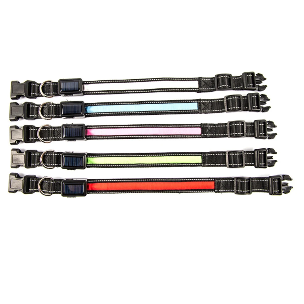 New Solar USB Rechargeable LED Dog Collar Night Safety Glow Flashing Pet Dog Cat Luminous Collars