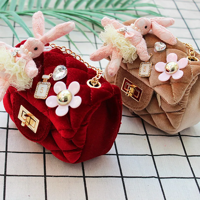 

Girls Bag Shoulder Bag Mini Versatile Chain Small Sachet Velvet Lace Rabbit Flower Small Bag