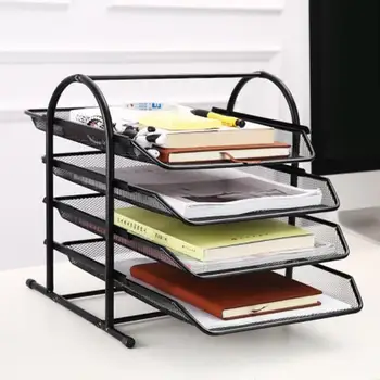 

Newest High Quality Mesh Desktop File Organizer Mesh Desk Organizer With 4 Tray Office Supplies Storage Rack