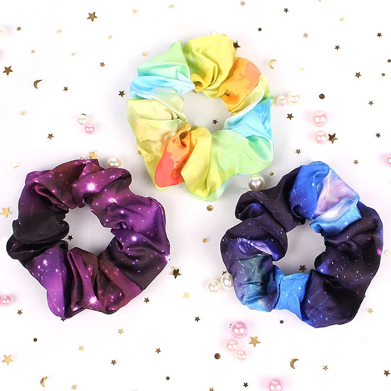 2019 Women Elegant Print Starry Sky Chiffon Elastic Hair Bands Ponytail Holder Sweet Hair Scrunchie Tie Fashion Hair Accessories