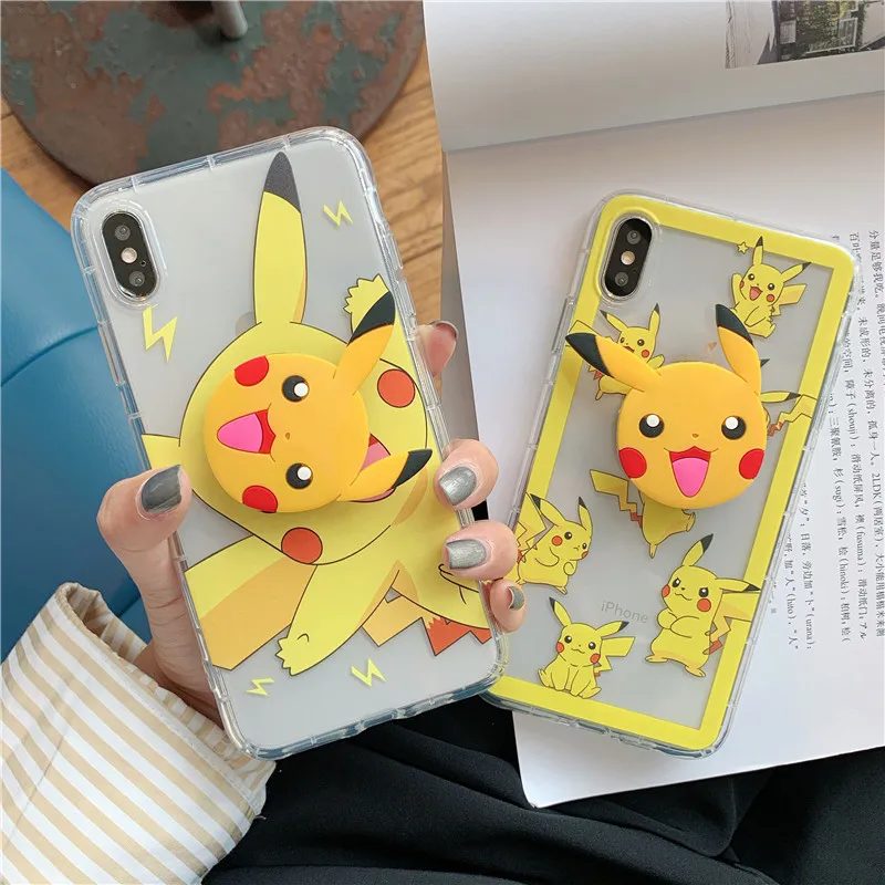Cute Cartoon Pokemons Phone Case With Kickstand For coque iPhone 7 8 6 6s plus clear cases silicon for cover X XS max XR |