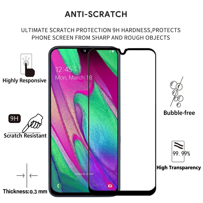2 шт Полное покрытие протектор экрана закаленное стекло для samsung Galaxy A40 Защитное стекло для SM A405F/DS A405F пленка