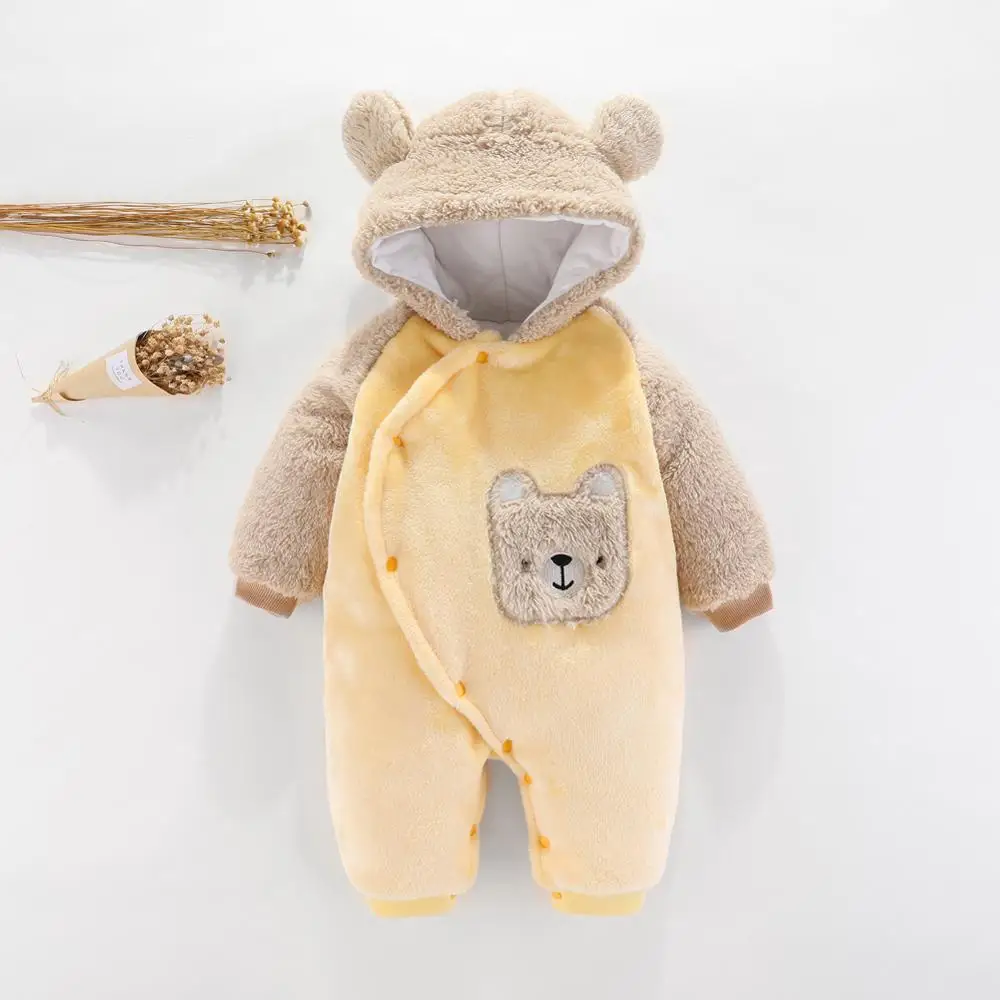  Baby Warm Rompers Infant Baby Winter Flannel Zipper Cartoon Animal Jumpsuit Clothes Baby Girls Slee