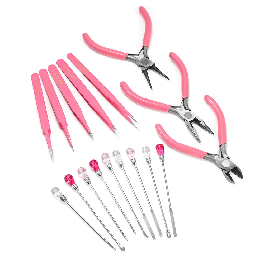 

6 Style Pink Pliers Round Nose Plier Side Tweezers Needle Spoon Tool Round Nose Plier Side Tweezers Epoxy Tools for DIY Jewelry