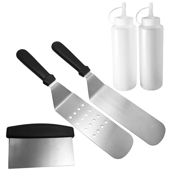

HOT SALE Griddle Accessories Kit, 5-Pieces Exclusive Griddle Tools Long/Short Spatulas Set - Commercial Grade Flat Top Grill Coo