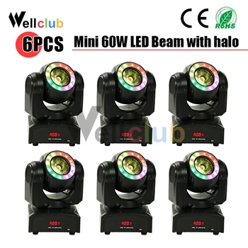 

6pcs Mini 60W LED Beam Moving Head Light DMX512 Professional Led Stage Light DJ Disco Party Event Show Stage Lighting