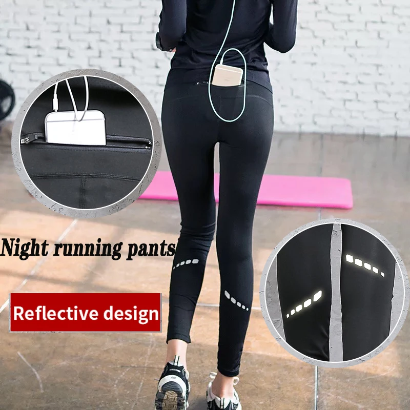 

Winter Running Tights Women Reflective Zipper Pocket Black Leggings Gym Hardloop Yoga Legins Running Pants Women Compression XL