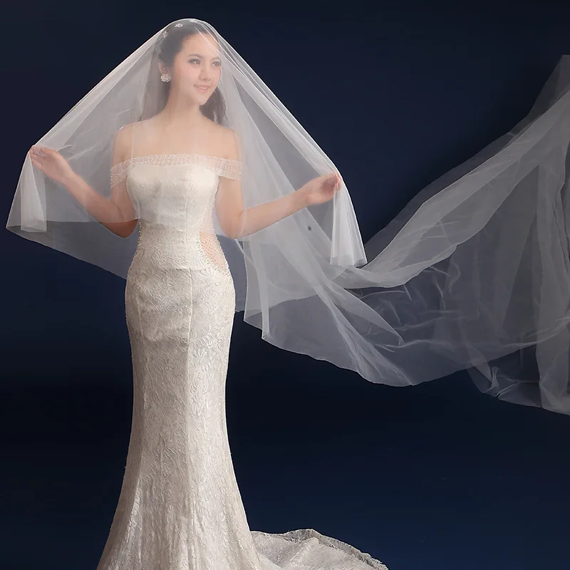 SERMENT Wedding Long Veil Cathedral Veil Two-Layer Plain Dyed 300cm Cut Edge Lace Double-layer Wedding Accessories SERMENT Wedding Long Veil Cathedral Veil Two-Layer Plain Dyed 300cm Cut Edge Lace Double-layer Wedding Accessories