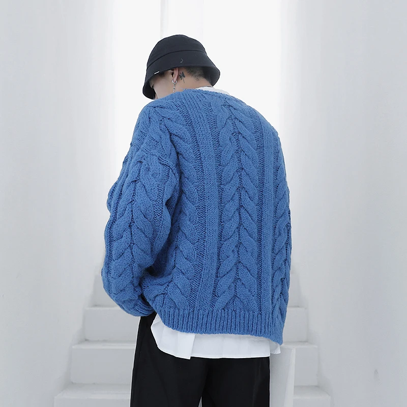 Winter Sweater Men Warm Fashion Solid Color Casual Knit Sweter Men Streetwear Wild Loose Long-sleeved Pullover Man Clothes