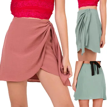 

2019 Spring and Summer New Cotton and Linen Skirt Women's Irregular A Line Lace Up Mini Skirt for Women
