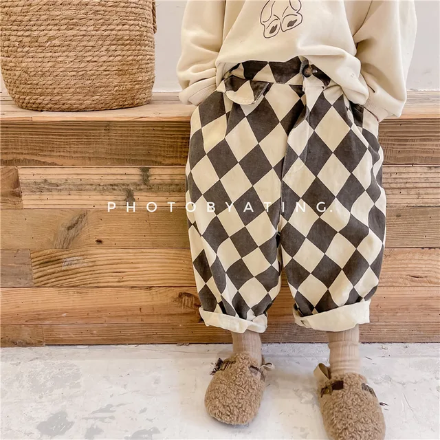Nouveau pantalon à carreaux pour bébés garçons automne 2026, style coréen, décontracté et ample, pour tout-petits et enfants, vêtements pour enfants 1