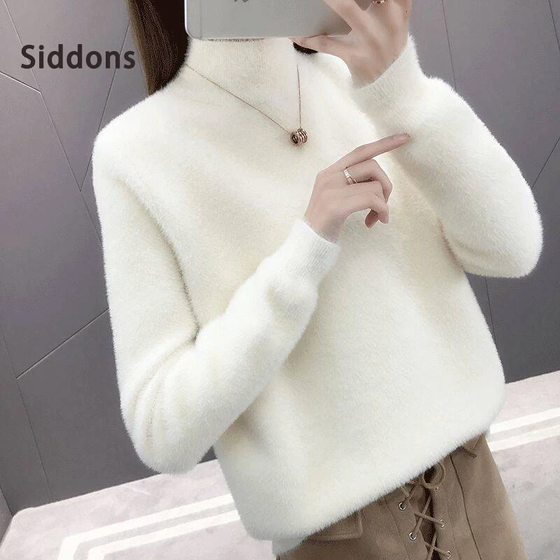 

Siddons Autumn Winter New Half High Collar Solid Color Bottom Coat Imitation Fleece Pullover Ins Sweater Women's Sweater Top