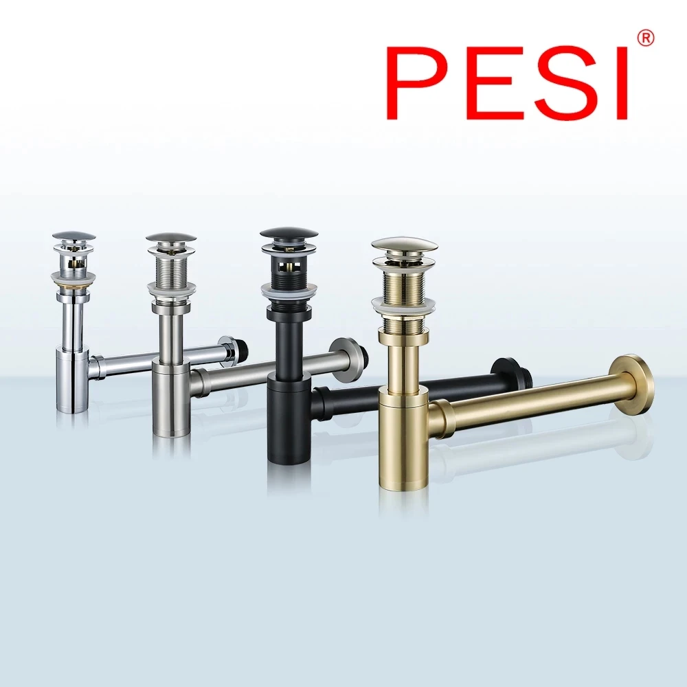 

Bathroom Brass Bottle P Trap Pipe Basin Sink Tap Kit Waste Pop Up Drain Stopper with/No Overflow,Brushed/Chrome/Black/Gold.