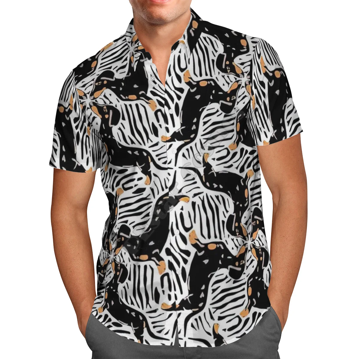 Hawaii Shirt Hawaiian beach Summer Funny Dachshund 3D Printed Men's Shirt Harajuku Tee hip hop Casual shirts 04