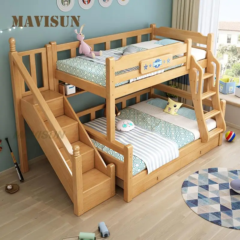 

Simple Modern Child High And Low Bunk Bed For Boys And Girls With Solid Wood 1.2 Meter Small Apartment Bedroom Storage Furniture