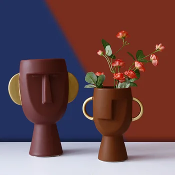 

Nordic Light Luxury Ceramic Head Mask Vase Human Face Creative Display Room Decorative Figue Head Shape Vase Porcelain