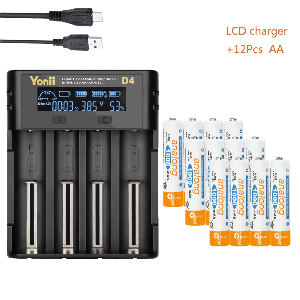 Зарядное устройство USB для 18650 26650 21700 18350 AA AAA 3,7 V/1,2 V литиевая NiMH батарея+ 1,2 V NIMH AAA аккумуляторная батарея 3a