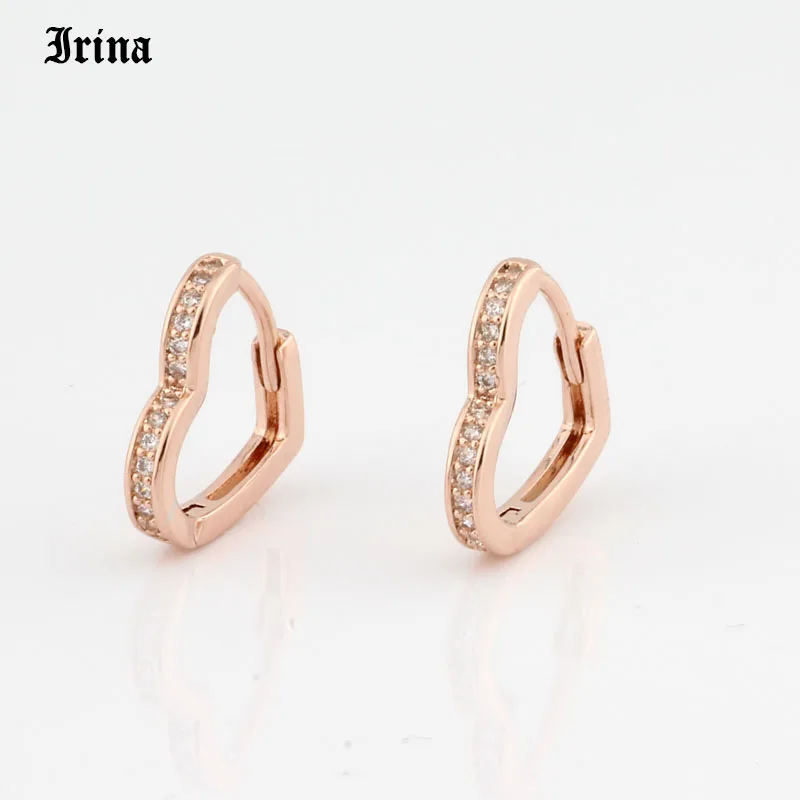 Hoop Earrings Small Heart-shaped earring 585 rose gold color with exquisite zircon fashion earrings Jewelry Wedding accessories