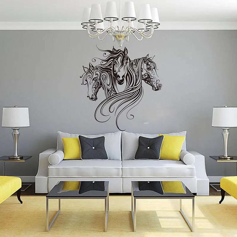 Cartoon Set Of 3 Horse Head Flora Wall Sticker Sitting Room Living Room Horse Head Jungle Animal Wall Decal Bedroom Vinyl Decor (2)