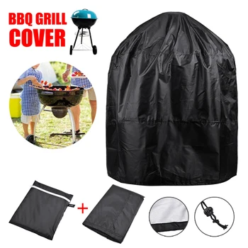 

Black Waterproof BBQ Cover Round Heavy Duty BBQ Grill Cover Anti Dust Rain Barbeque Grill Protective Cover 58x77cm