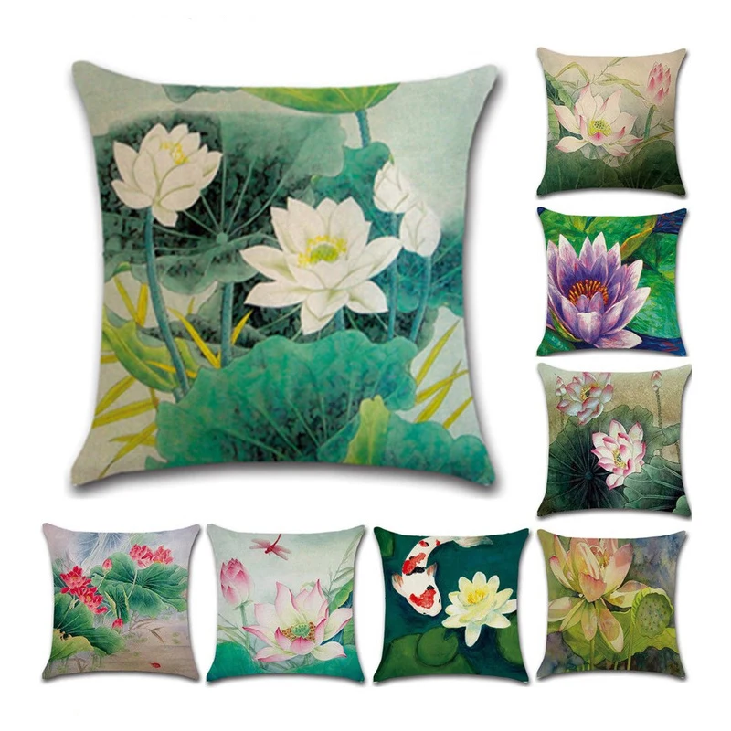 

1PCc Lotus Pattern Pillow Covers Square Throw Pillow Covers Set Cushion Case for Sofa Bedroom Car 45 x 45