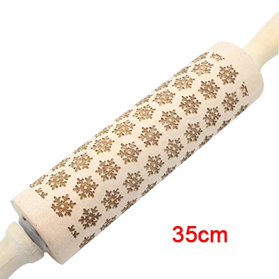 pin-35cm-snowflake KHGDNOR Рождественская Скалка Деревянная Рождественская скалка для тиснения для выпечки печенья, печенья, прижима для теста, выгравированный ролик - Цвет: pin-35cm-snowflake