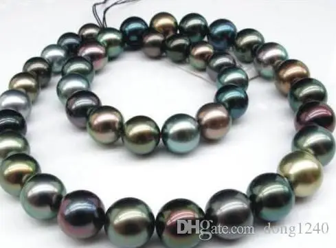 

Free Shipping >>>> 12-14MM SEA NATURAL genuine MULTICOLOR pearl necklace 14K