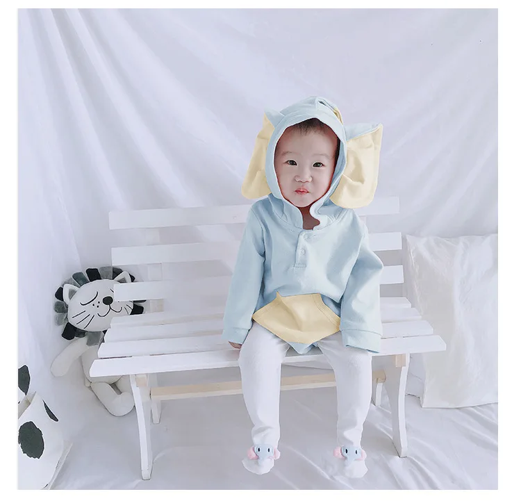 Новая осенняя одежда для маленьких девочек с рисунком слона, roupa infantil, корейские боди с длинными рукавами + леггинсы + шапка, Roupas De Bebe