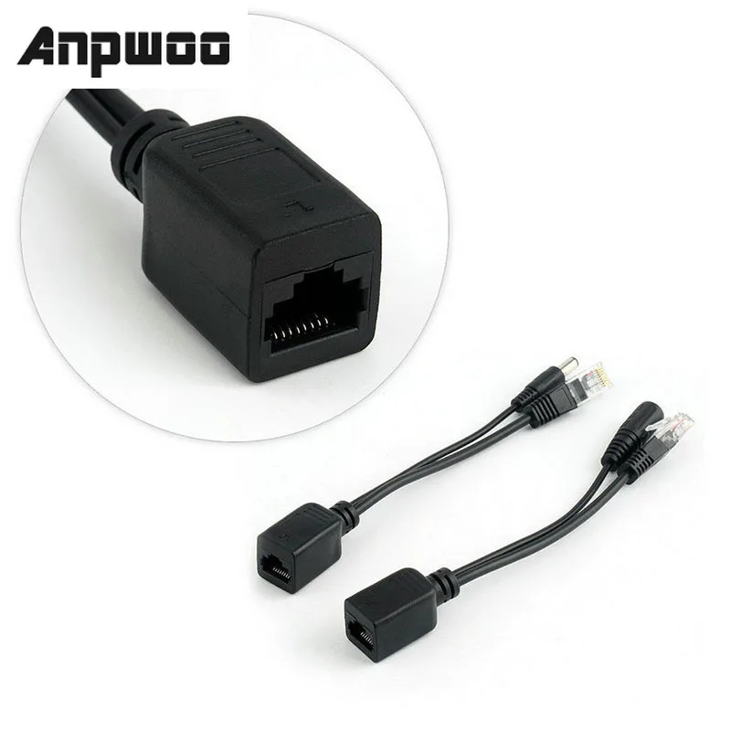 ANPWOO Cable POE pasivo de potencia sobre Ethernet Cable adaptador divisor POE RJ45 inyector de módulo de fuente de alimentación 12 v 48v para IP Cámara