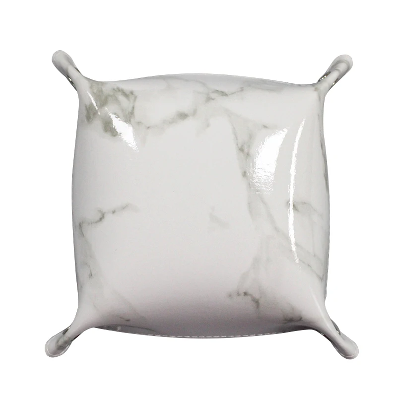 Nordic Marbling Folding Storage Tray PU Leather Dice Rolling Tray Collapsible Key Coin Storage Box Desktop Storage Organizer