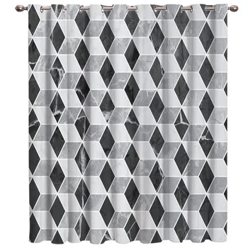 

Black And Grey Geometric Marble Pattern Window Treatments Curtains Valance Bathroom Kitchen Outdoor Fabric Indoor Kids Swag
