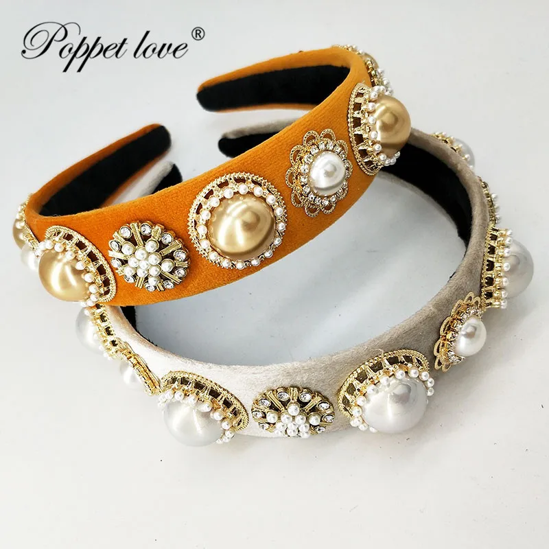 

Women's Wedding White beads pearl ribbon orange hair hoop with flowers for women girls evening hair accessories