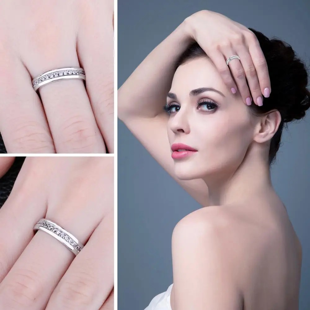 925 Sterling Silver Cubic Zirconia Eternity Wedding Band Simulated Diamond Promise Anniversary Rings for Women silver ring,wedding rings,silver rings