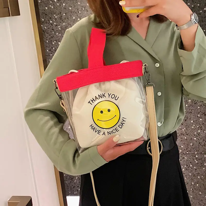 

Korea fashion handbags 2019 summer new cute smiling face transparent shoulder bag