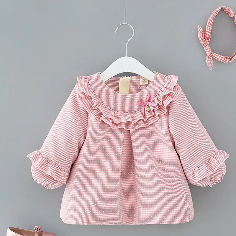 Теплые зимние детские парки для девочек толстовки с оборками младенцев пуловер