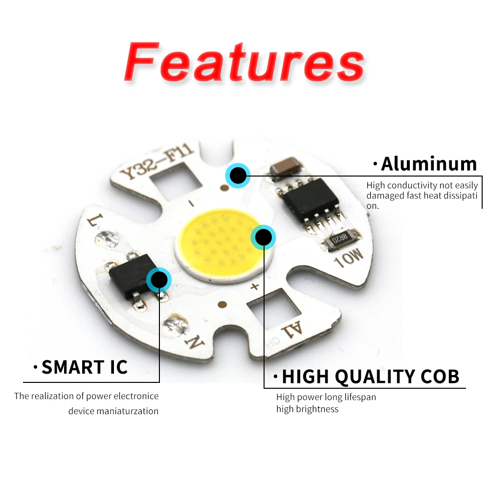 COB светодиодный ламповый чип 220V Smart IC, без необходимости драйвера, светодиодный ламповый прожектор, светильник для точечного освещения 3W 5W 7W 10W 12W Diy, светильник ing, светильник
