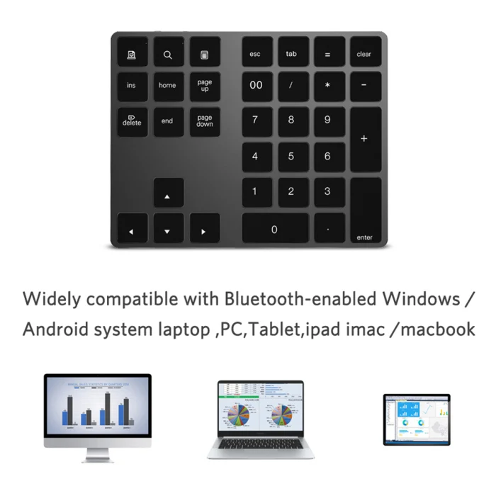 Bluetooth Номер Pad клавиатура цифровая мини 34 клавиши алюминиевый сплав для iOS Android GV99