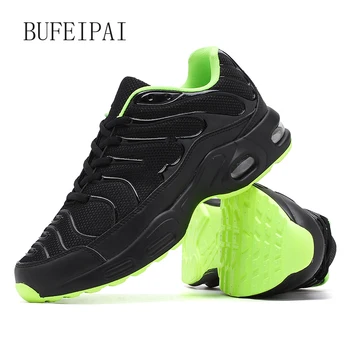 

BUFEIPAI Professional Air Cushion Mesh Breathable Running Shoes Army Green Spring Autumn Walking Shoes Men Women Sneakers