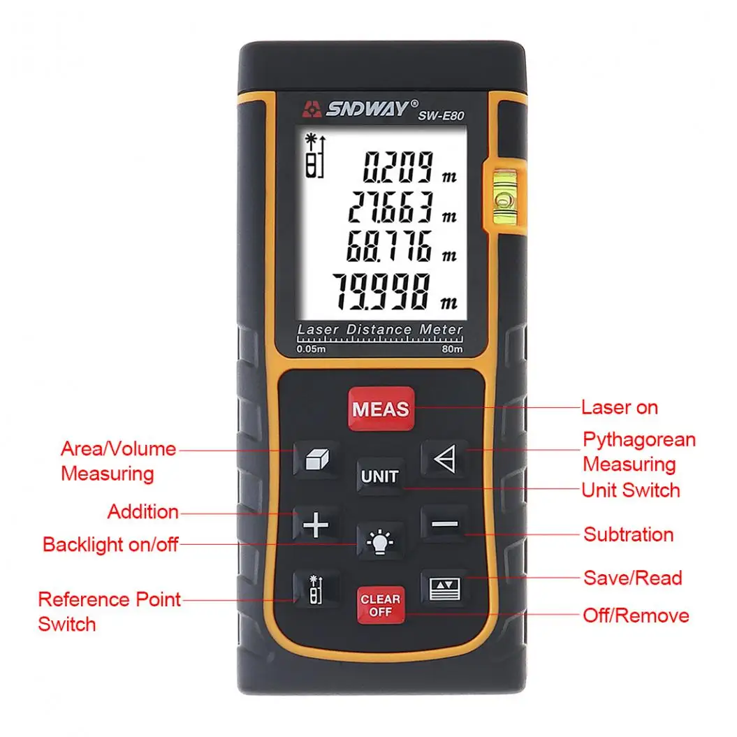US $43.11 80M Portable MultiFunction Laser Distance Meter With Level Instrument Backlight Support Single Distance Continuous Measuring