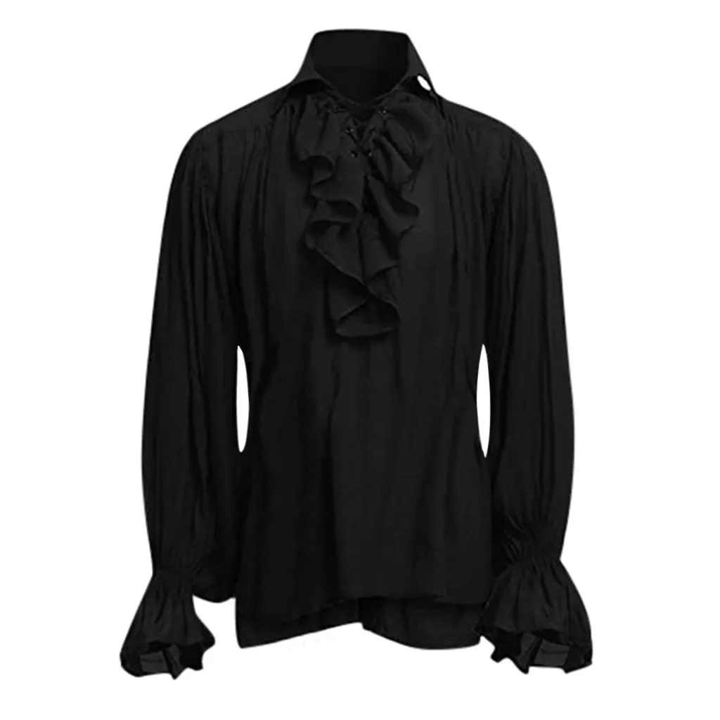2020 Men's Shirts High Quality Fashion Men Bandage Long Sleeve Shirt Gothic Man Blouse Tops Autumn Casual Mens Shirt new style